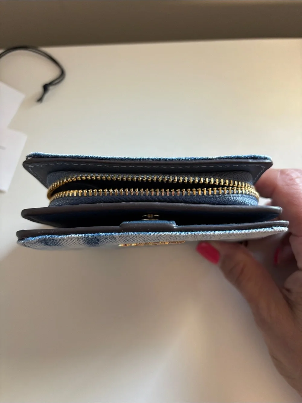 Coach Outlet Snap Wallet In Loved Denim With Charm